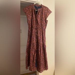 Navy Floral Cap Sleeve Button Up Dress, Large Petite